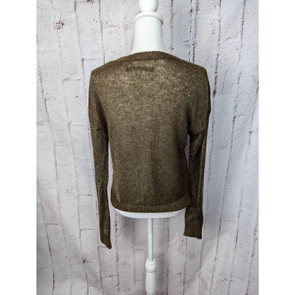 All Saints Brown And Gold Metallic‎ Open Knit Sweater sz XS Viscose Nylon Mohair - Picture 7 of 10